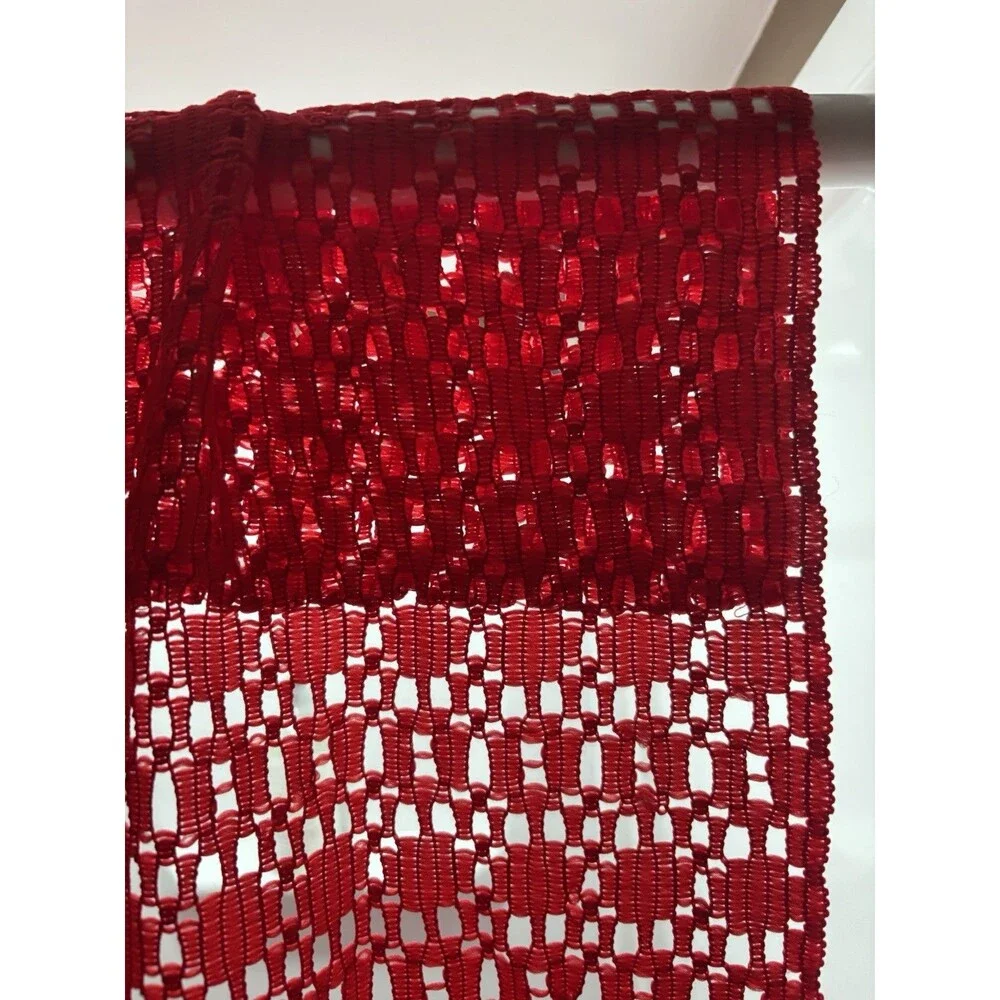 VTG Red Casement Fabric Curtain Drape 1 Panel Solid Red Lace 54” X 72” Bold